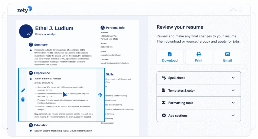 Resume template preview